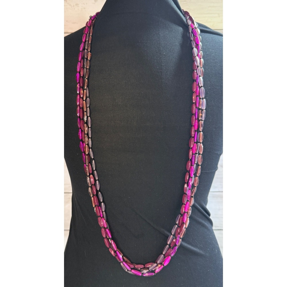 Premier Designs Purple Beaded Four Strand Layered Necklace Gunmetal Tone Clasp